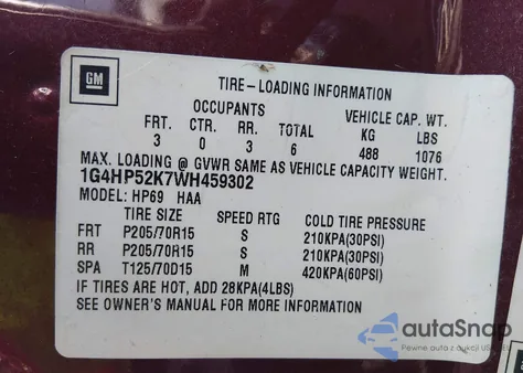 1998 Buick Lesabre Custom z USA, uszkodzony, nr VIN 1G4HP52K7WH459302